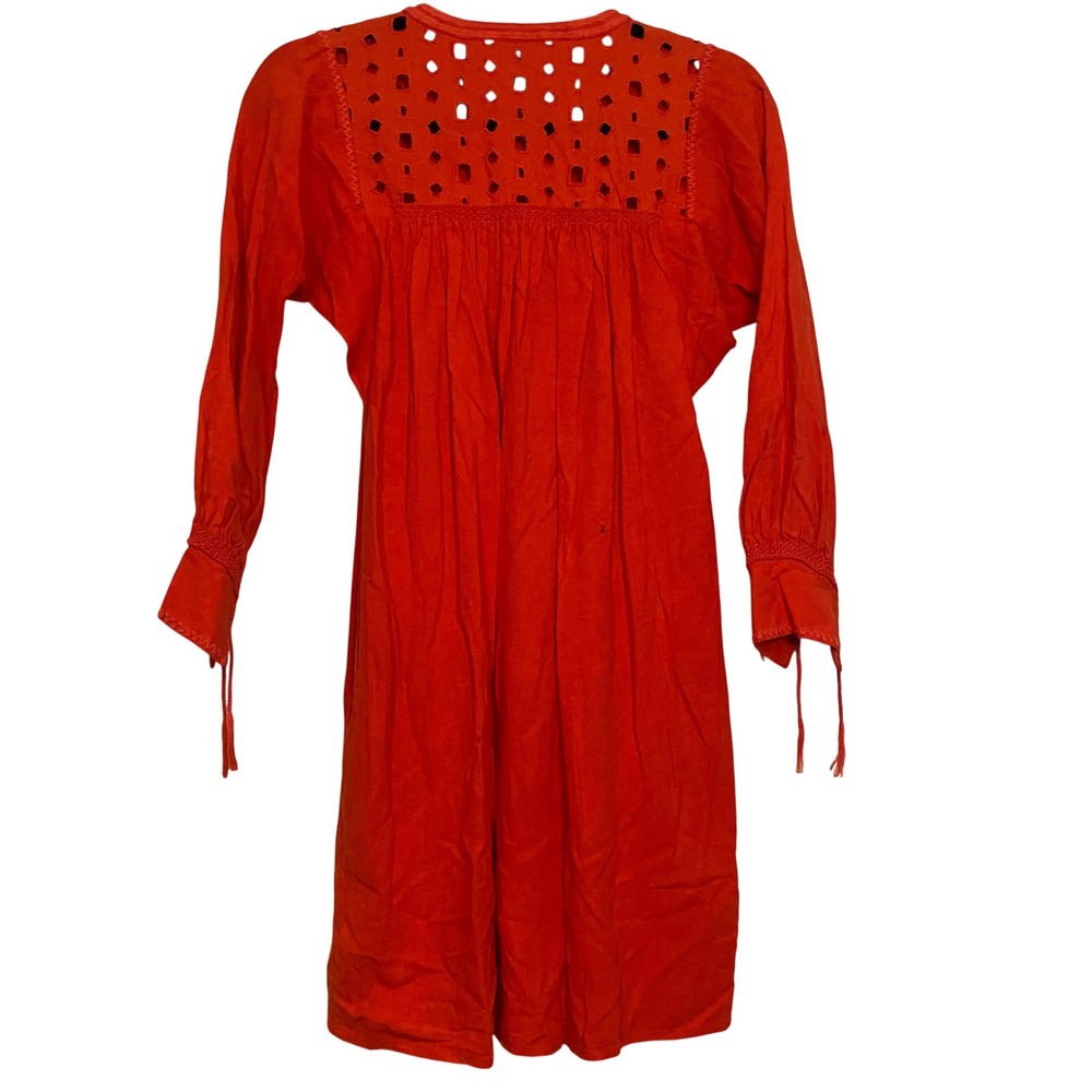 Madewell Eyelet Yoke Tassel Cuff Linen Blend Mini Dress Orange Red F0952 XXS - Picture 5 of 8